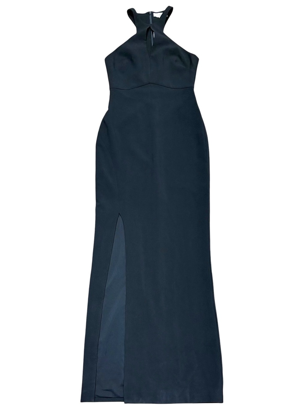 Likely Sz 8 Dress Sleeveless Black Halter Evening Gown Front Slit Formal.